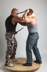 Adult Muscular White Fighting with sword Fight Casual Men